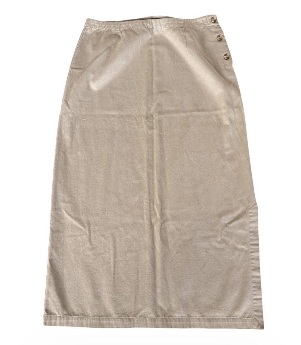 Eddie Bauer Vintage 100% Cotton Chino Side Button Midi Maxi Skirt 12